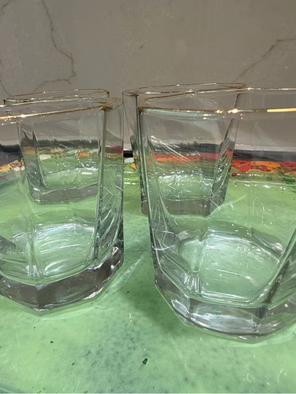 Set of Faceted Clear Glass Tumblers